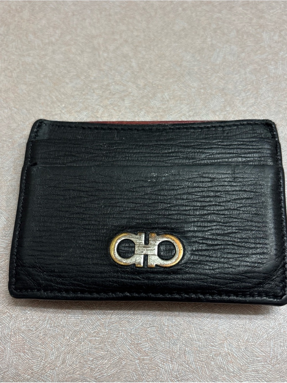 Salvatore Ferragamo Men's Double Gancini Cardholder NERO PEBBLE Magnetic Clip